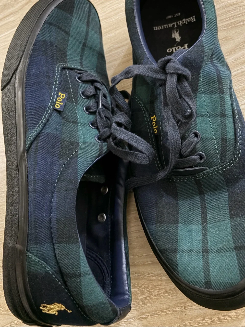 Polo by Ralph Lauren Green & Navy Plaid Canvas Low-Top Sneakers